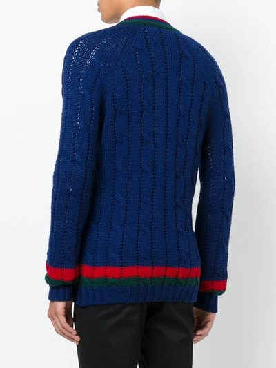 Shop Gucci Cable Knit Cardigan In Blue