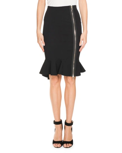 Givenchy Ruffle-hem Zip-front Skirt, Black