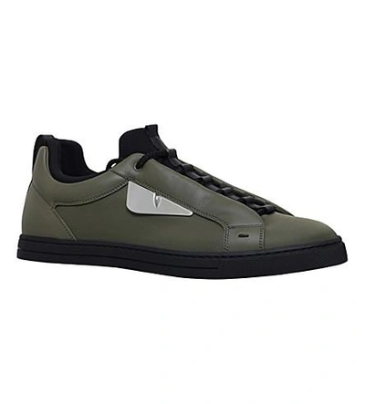 Shop Fendi Monster Leather Trainers In Khaki