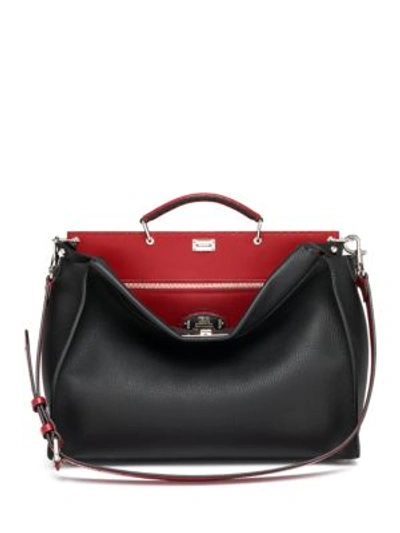 Shop Fendi Peekaboo Leather Bag In Black-red