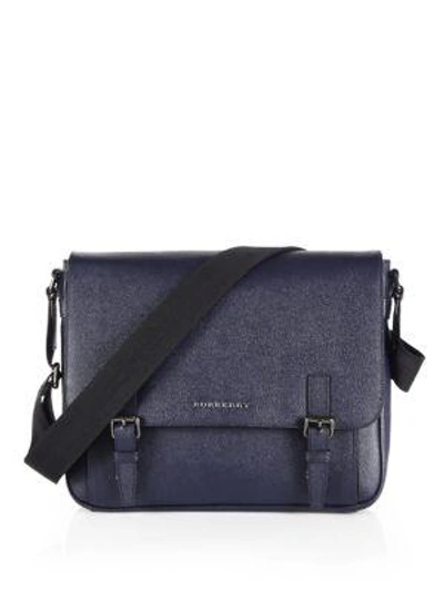 Shop Burberry Grained Leather Messenger Bag In Navy