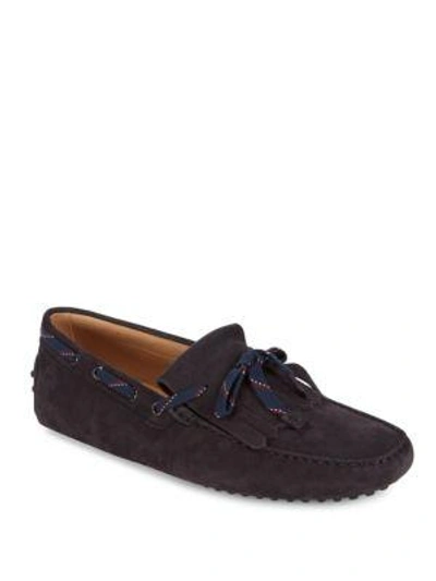 Tod's Suede Tie Moccasins In Blue