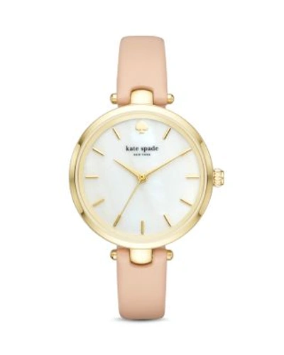 Shop Kate Spade New York Leather Holland Watch, 34mm In White/tan