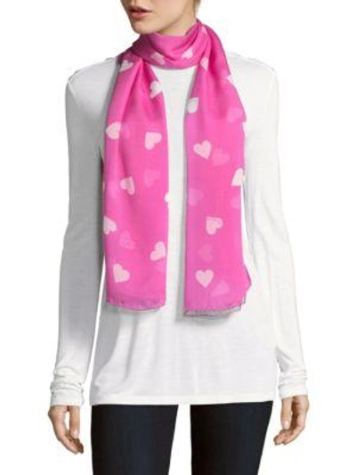 Moschino Contrast Heart Printed Raw Silk Scarf In Pink
