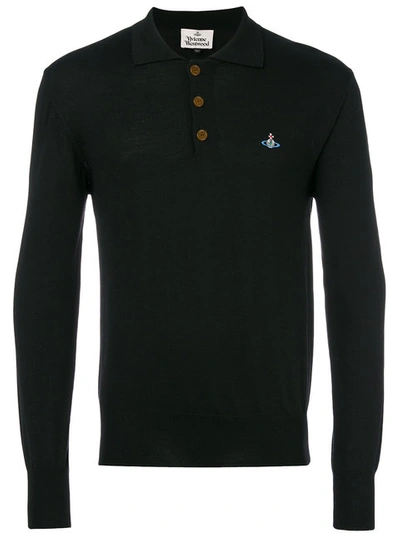 Vivienne Westwood Logo-embroidered Wool Polo Shirt In Black