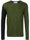 Marni Green & Black Colorblocked Sweater In Military Black Combonero