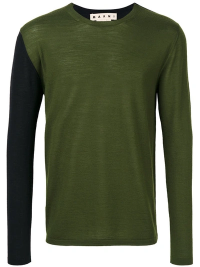 Marni Green & Black Colorblocked Sweater In Military Black Combonero