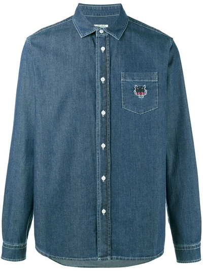 Kenzo Denim Tiger Casual Button-down Shirt In Blue