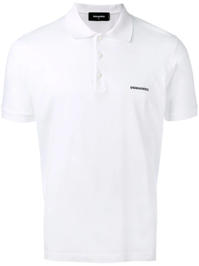 Dsquared2 Logo Detail Cotton Jersey Polo Shirt In White