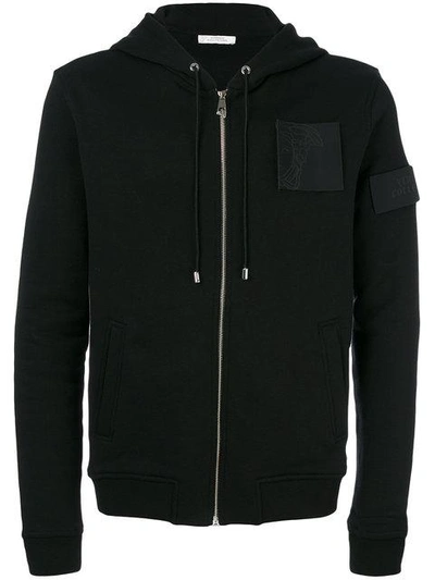 Shop Versace Collection Medusa Patch Zipped Hoodie - Black