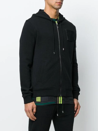 Shop Versace Collection Medusa Patch Zipped Hoodie - Black