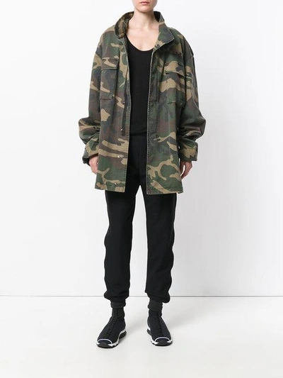 Shop Yeezy Oversized Camouflage Parka In Green