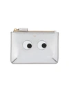 ANYA HINDMARCH SILVER LEATHER EYES FLAT COIN PURSE,96366412175609