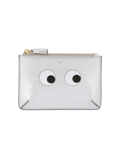 Shop Anya Hindmarch Silver Leather Eyes Flat Coin Purse