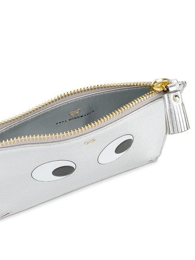 Shop Anya Hindmarch Silver Leather Eyes Flat Coin Purse