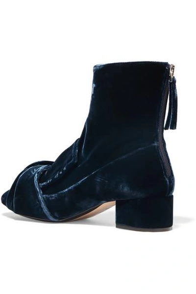 Shop N°21 Knotted Velvet Ankle Boots In Navy