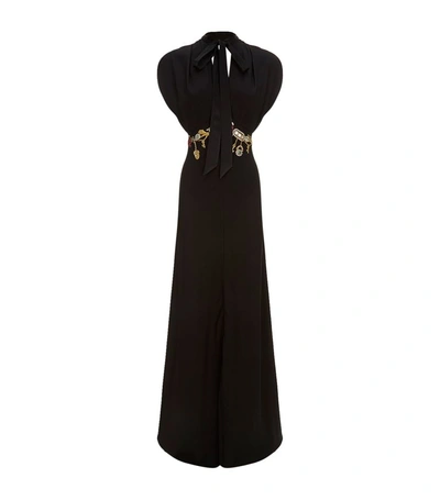Temperley London Waterlily Embellished Waist Gown In Black