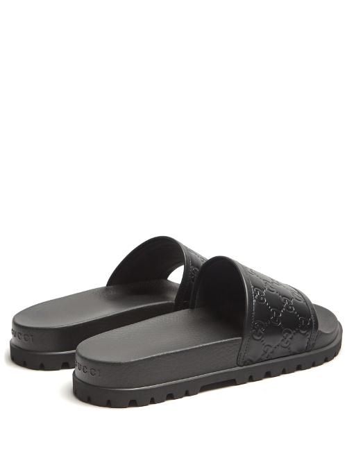 Gucci Pursuit Trek Leather Slider Sandals In Black | ModeSens