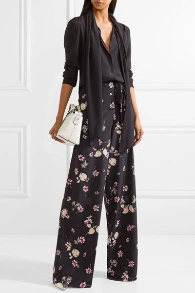 Shop Valentino Floral-print Silk Crepe De Chine Wide-leg Pants