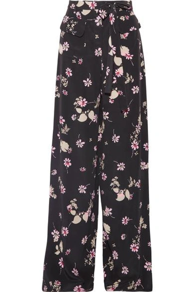 Shop Valentino Floral-print Silk Crepe De Chine Wide-leg Pants