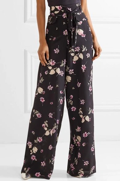 Shop Valentino Floral-print Silk Crepe De Chine Wide-leg Pants