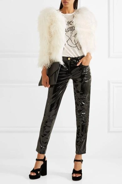 Shop Miu Miu Cropped Crystal-embellished Feather Jacket In White