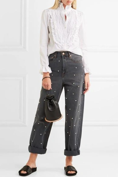 Shop Isabel Marant Étoile Curt Faux Pearl-embellished Low-rise Boyfriend Jeans In Gray