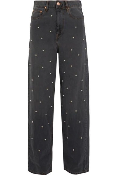 Shop Isabel Marant Étoile Curt Faux Pearl-embellished Low-rise Boyfriend Jeans In Gray