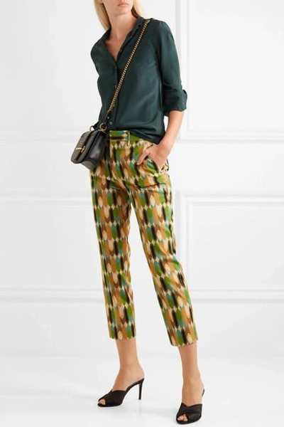 Shop Prada Cropped Printed Wool-blend Twill Straight-leg Pants In Brown