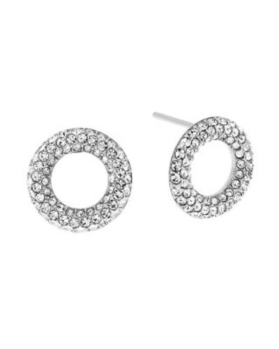 Shop Michael Kors Pave Circle Stud Earrings In Silver