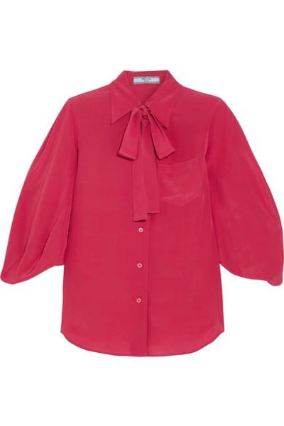 Shop Prada Pussy-bow Silk Crepe De Chine Blouse In Fuchsia