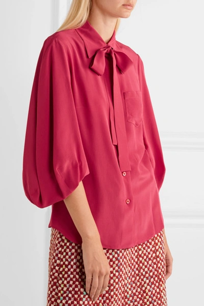 Shop Prada Pussy-bow Silk Crepe De Chine Blouse In Fuchsia