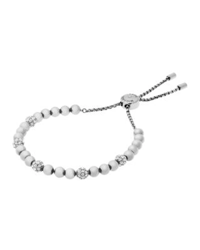 Shop Michael Kors Beaded Slider Bracelet In Silver