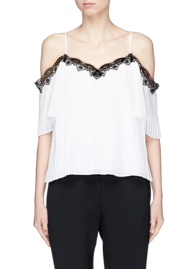 Shop Alice And Olivia 'fefe' Lace Trim Pleated Cold Shoulder Top