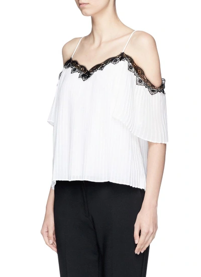 Shop Alice And Olivia 'fefe' Lace Trim Pleated Cold Shoulder Top