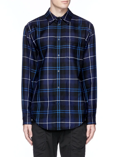 Alexander Wang Tartan Plaid Wool Twill Shirt In Navy 469