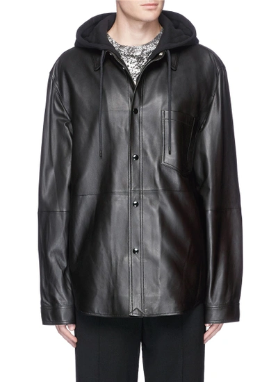 Alexander Wang French Terry Hood Lambskin Leather Jacket In Black