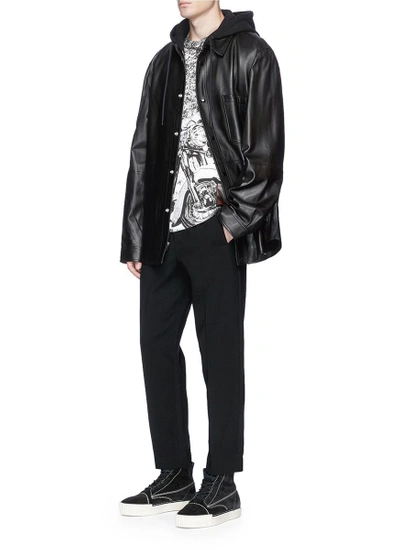 Shop Alexander Wang French Terry Hood Lambskin Leather Jacket