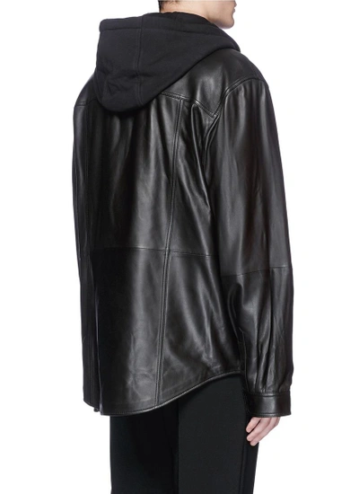 Shop Alexander Wang French Terry Hood Lambskin Leather Jacket