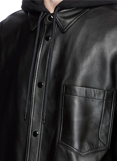 Shop Alexander Wang French Terry Hood Lambskin Leather Jacket