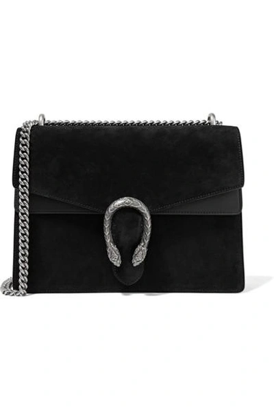 Shop Gucci Dionysus Medium Suede And Leather Shoulder Bag In Black