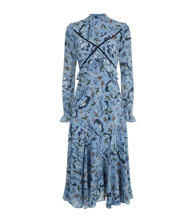 Erdem Cordelia Floral-print Silk Crepe De Chine Midi Dress In Black