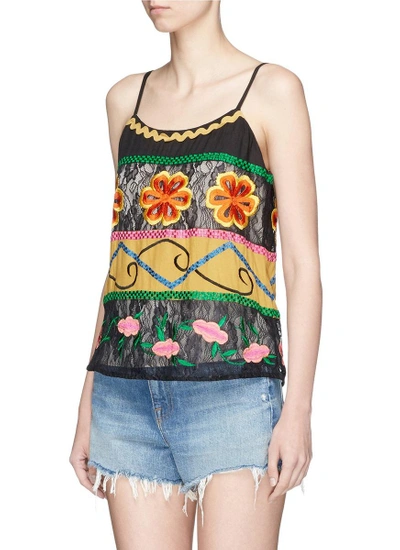 Shop Alice And Olivia 'moran' Lace Panel Floral Embroidered Top