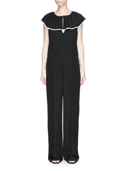 Shop Chloé Ruffle Overlay Peephole Silk Crepe Jumpsuit