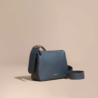 Shop Burberry Buckle Detail Leather Crossbody Bag In Blue Carbon