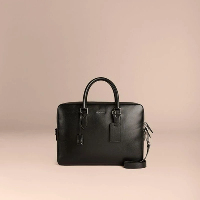 Shop Burberry Large London Leather Briefcase In Black