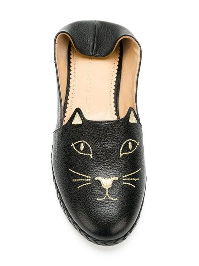 Shop Charlotte Olympia Cat Face Slippers In Black
