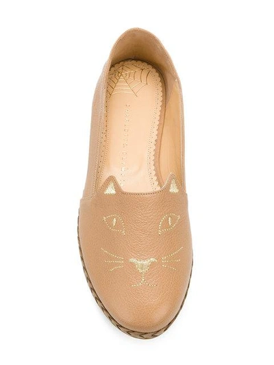 Shop Charlotte Olympia Cat Face Slippers In Neutrals