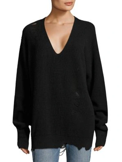 Shop Helmut Lang Distressed V-neck Sweater In Black