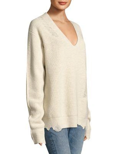 Shop Helmut Lang Distressed V-neck Sweater In Crema